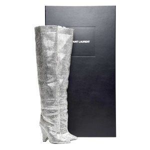 SAINT LAURENT NIKI SWAROVSKI LEATHER SOCK BOOTS